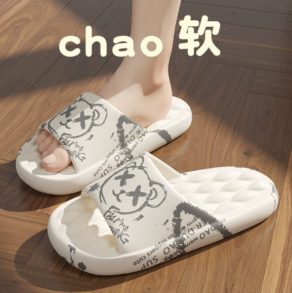 夏款拖鞋（菱形内底）（各色小熊、白色印花）