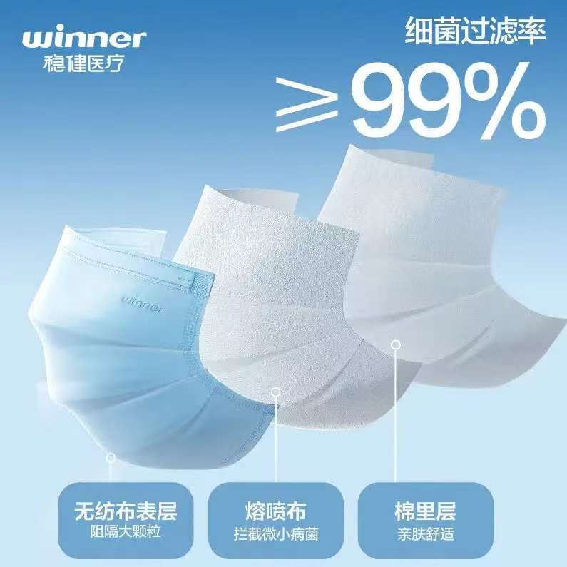 稳健棉里层灭菌医用外科口罩独立装50片/盒
