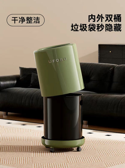 优勤客厅轻奢高档可移动带轮垃圾桶-白色