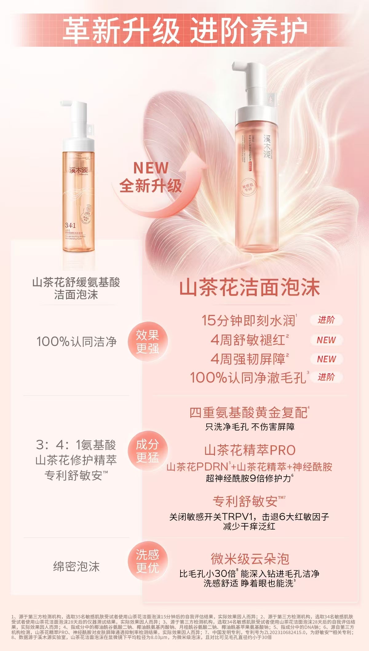 溪木源山茶花敏肌洁面慕斯洗面奶150ml