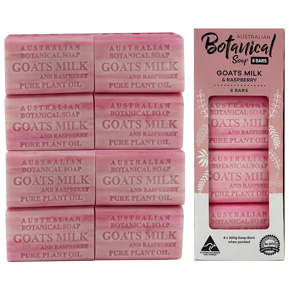 Australian Botanical Goats Milk & Raspberry Body Gentle Wash Bar Soap 8 x 200g